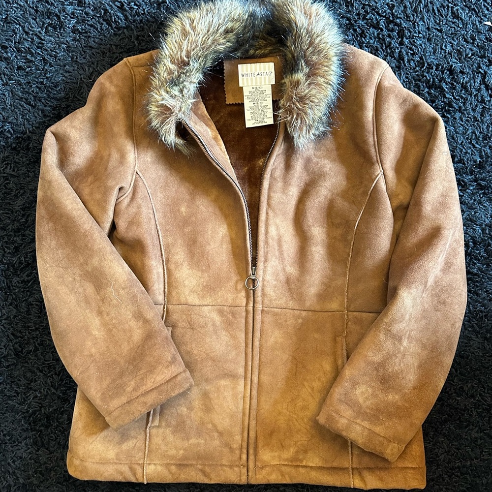 White stag faux fur jacket